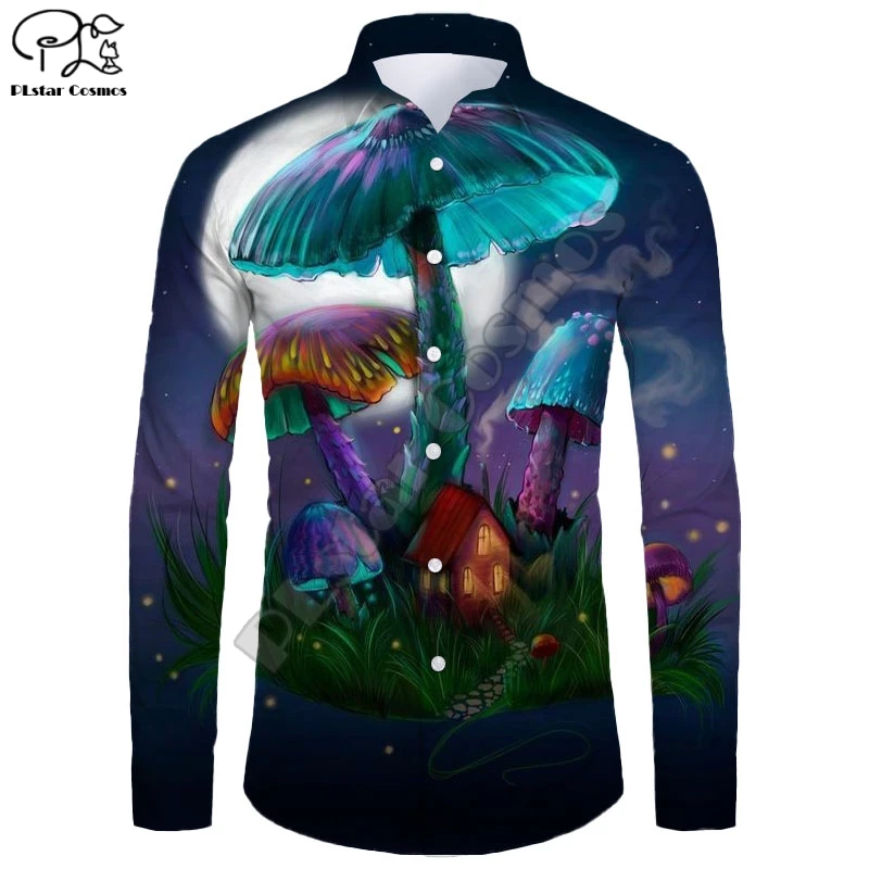 New Hawaiian Shirt 3D Printing Colorful Poisonous Mushroom Hallucinogenic Series Long Sleeve Shirt Casual Unisex Shirt