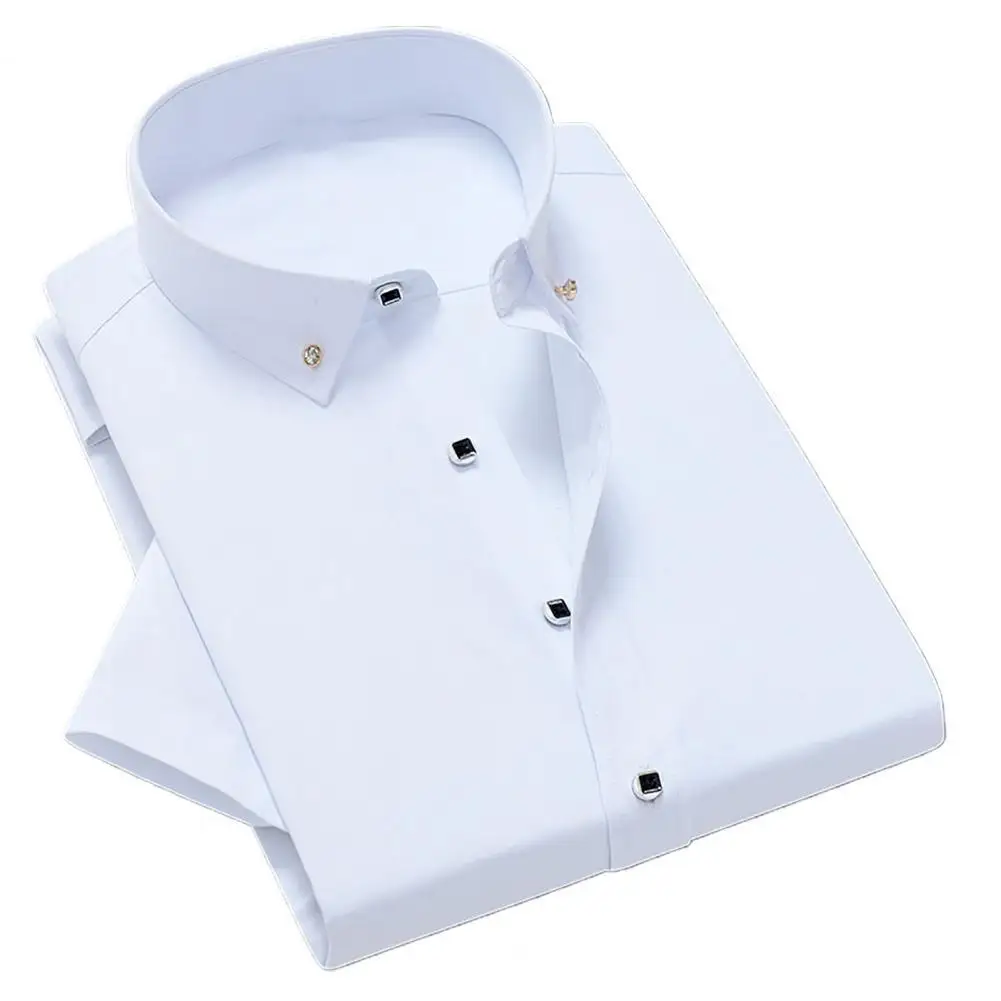 White Men Business Shirt  Pure Colors Breathable Men Shirt Short Sleeve Formal Top