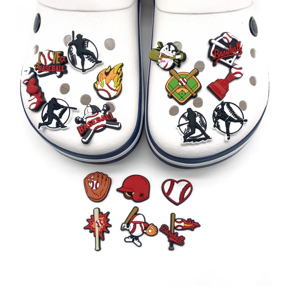 18pcs/set baseball Sports Ball Cap Bat Cool Cartoon competition Shoe Charm for Clogs Sandals Decoration Shoe Charms