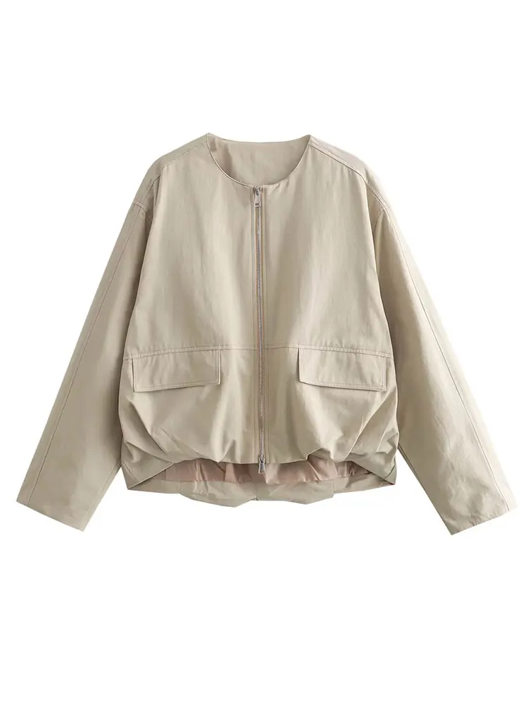 

Baseball Uniform Bomber JacketsWomen Elegant Fashion Solid Coat O Neck Long Sleeve Zipper Jacket With Pockets Casual Woman