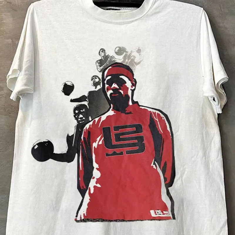 2025 Fashion New Hot Summer LeBron James Star LeBron James Basketball Short Sleeve T-Shirt CEC American Retro Top