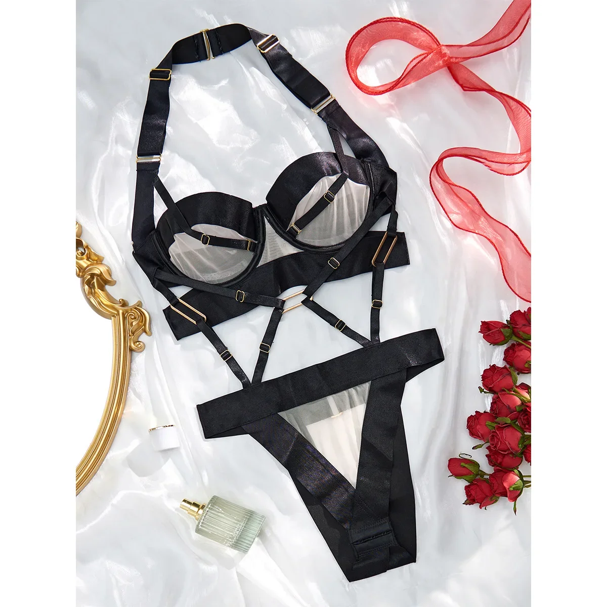

Exotic Apparel for Women,solid Color Black One Piece Fun Underwear,sexy Metal Buckle Patchwork Lingerie,Valentine Gift,2024
