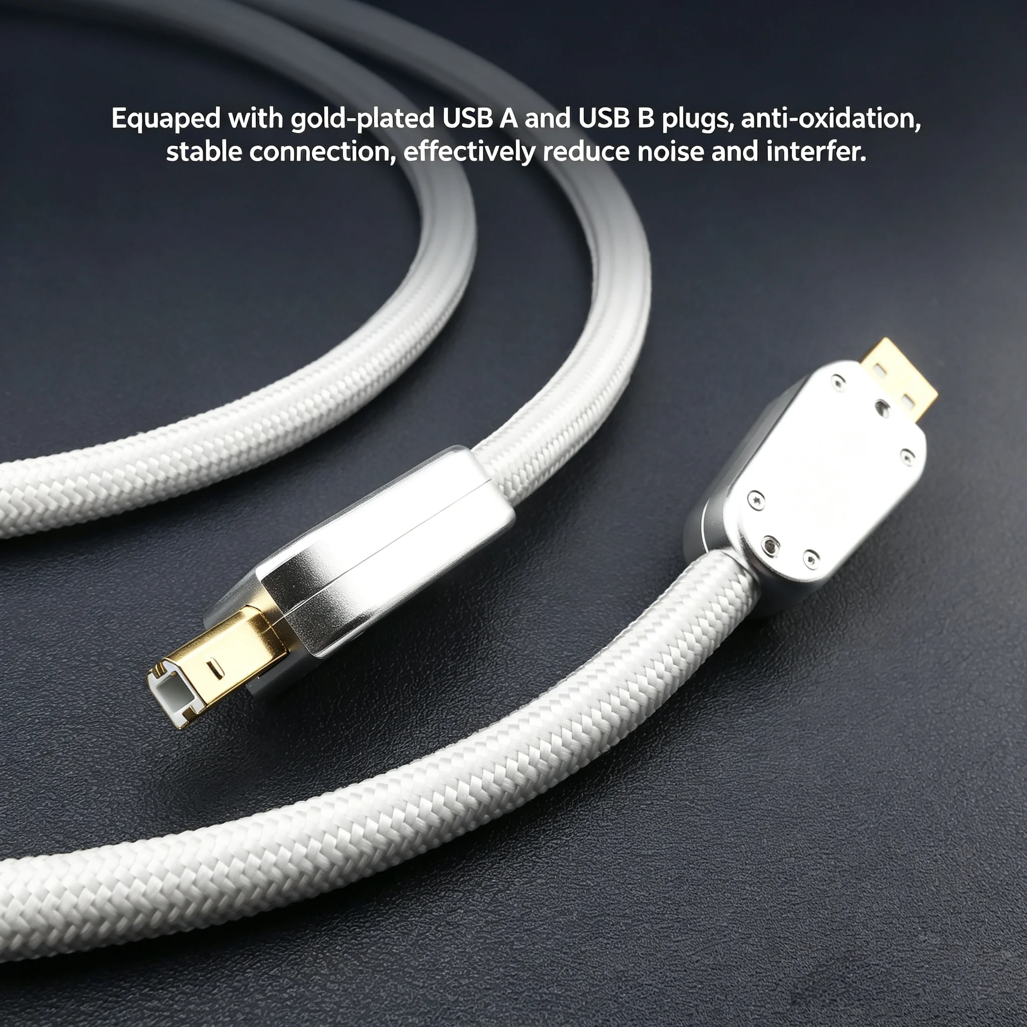 4*0.5mm Pure Silver Conductor USB Cable HiFi Audiophile USB A to B Interconnect Cable for DAC Audio Decoder Amplifier