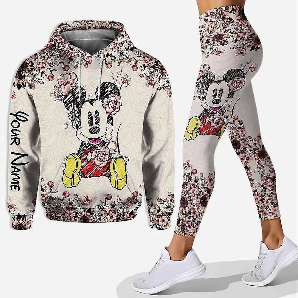 Lente en herfst nieuwe Mickey Minnie dames 3D-geprint hoodiepak Disney yoga roze mode sportkleding essentieel felpe zweet fem