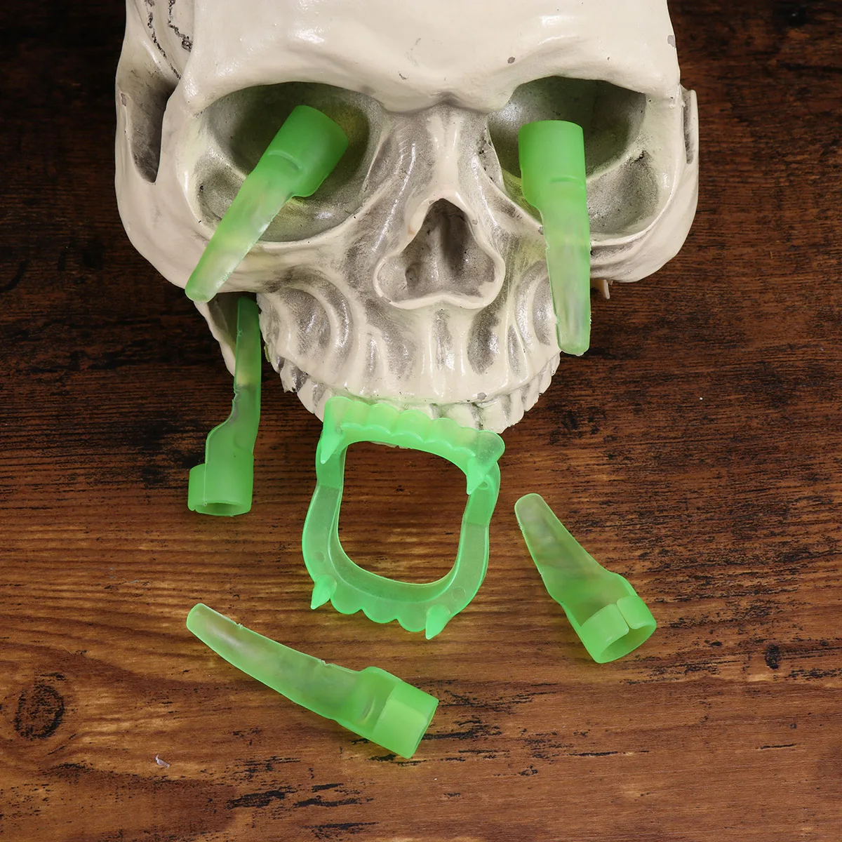 

12 Pcs Glow Fake Teeth Fangs Halloween Vampire Zombie Costume Accessory Scary Prank Props for Adults Kids