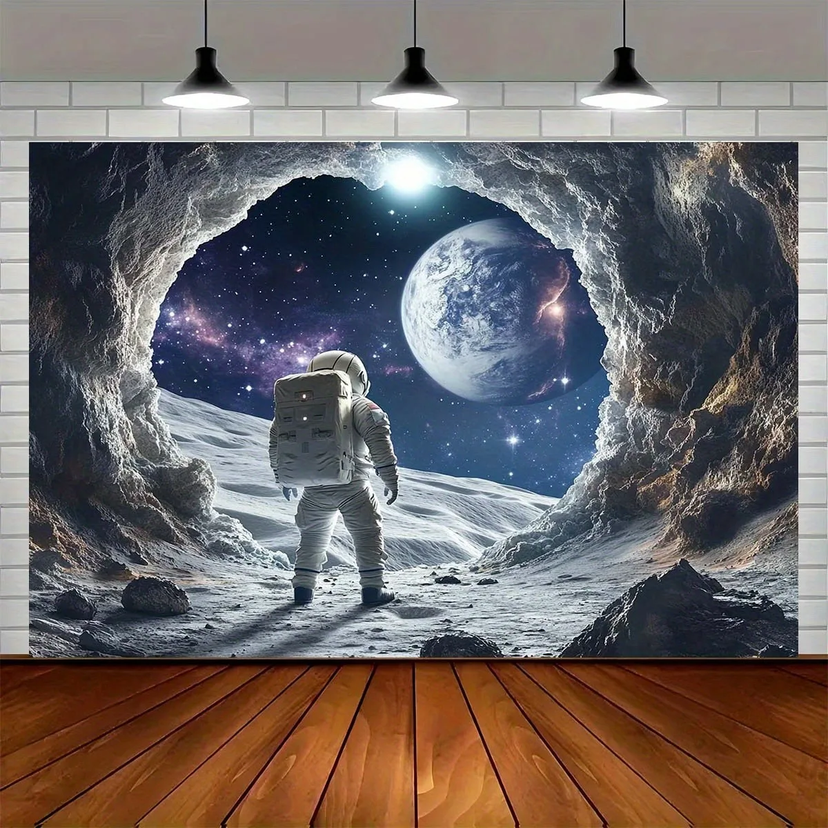 Dramatic SciFi Astronaut Space Tapestry Wall Hanging Galaxy Cosmic Nebula Planet Exploration Universe Decor Art