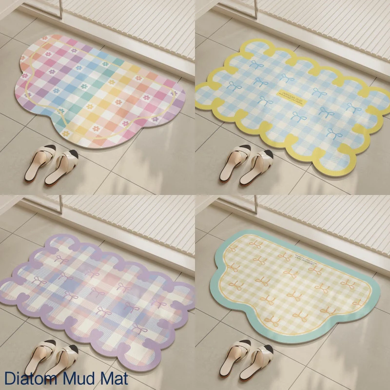 

Bathroom Rug Absorbent Non-slip Floor Mat Diatomite Bath Toilet Area Foot Mats Pink Plaid Home Decor Quick Drying Carpet 욕실 매트