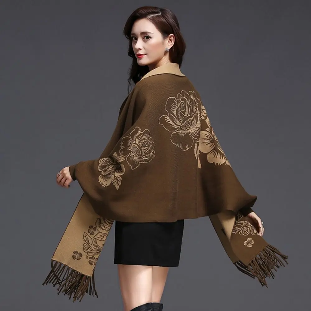 

Зимний кашемировый шарф, двусторонний носимый роскошный брендовый шаль, женская бандана с кисточками, платок, пончо, пашмина