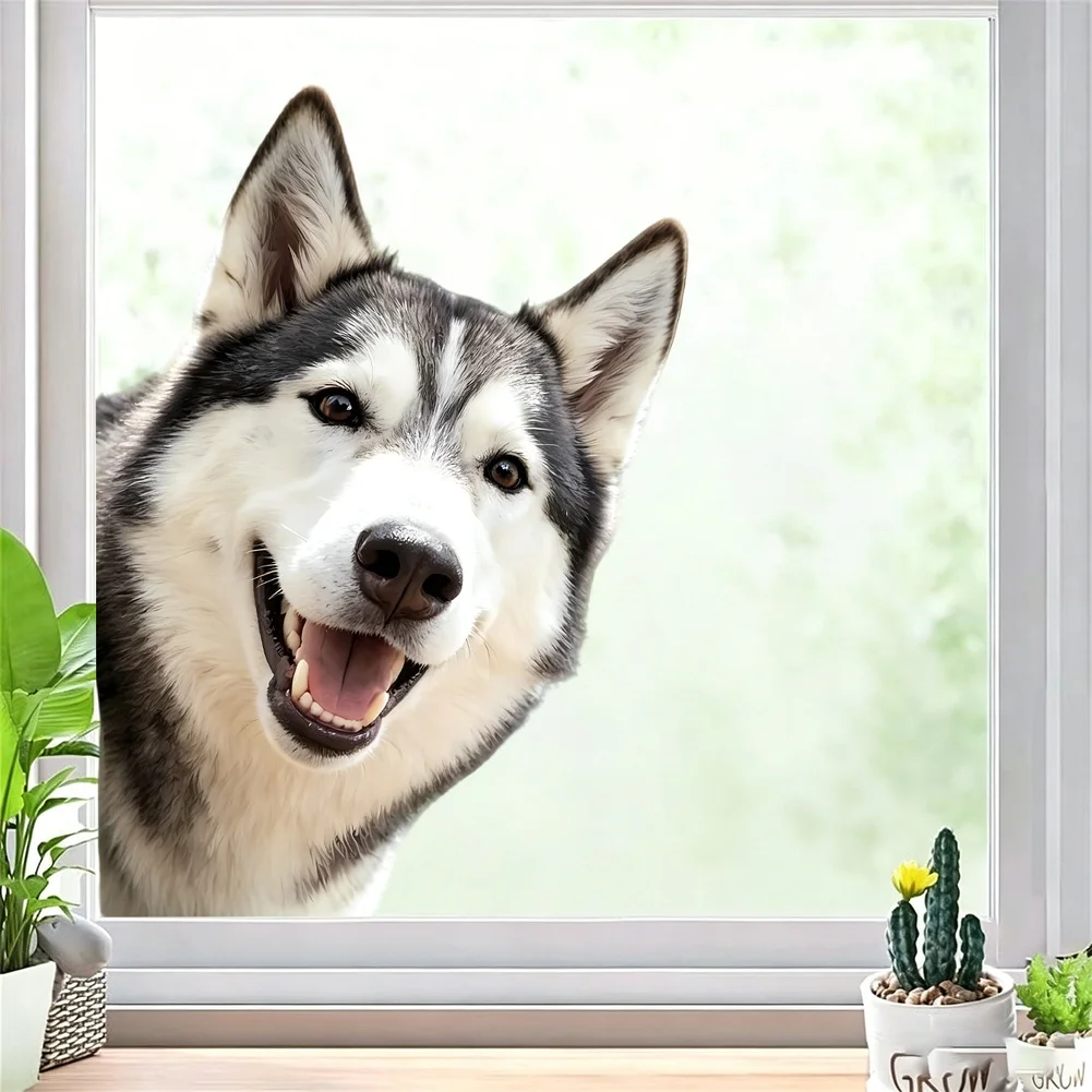 White PVC Static Cling Sticker for For HUSKY Lovers 29x33cm Electrostatic Glass Decal No Glue Easy Application and Removal