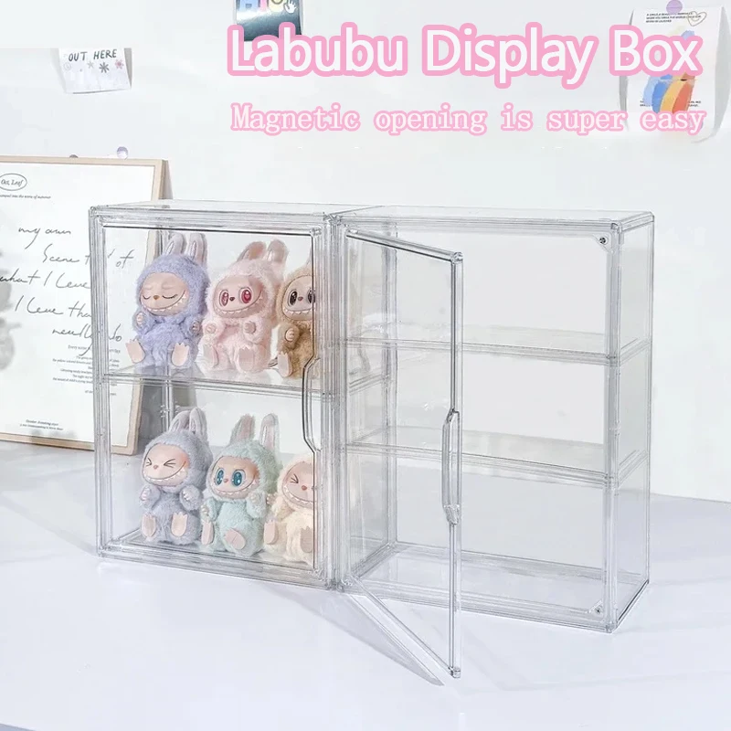 

New Labubu Storage Box Transparent Acrylic Display Boxes Dustproof Doll Figure Blind Box Organizer Cabinet Display Stand