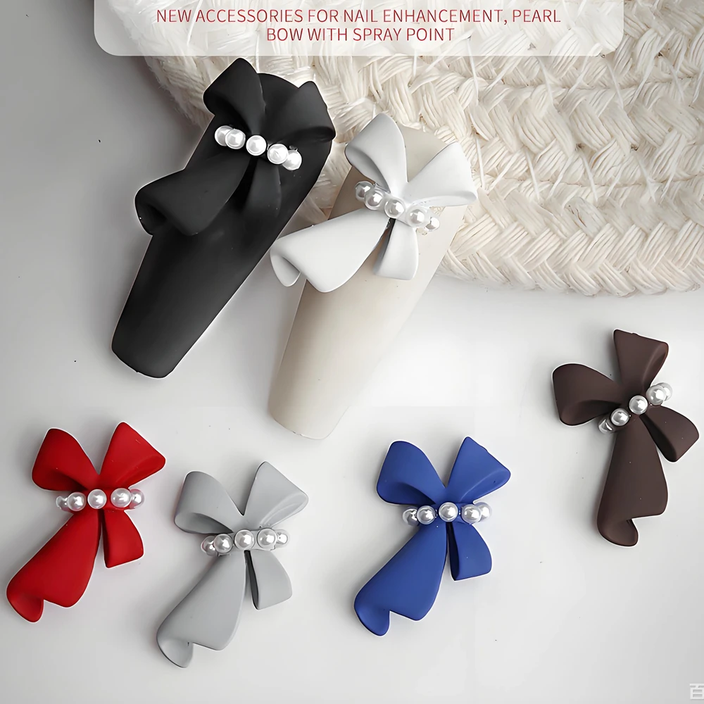 

10PCS Matte 3D Spray Painted Alloy Nail Art Pearl Bow Charms Accessories For Nails Decoration Design Manicure Decor Supplies