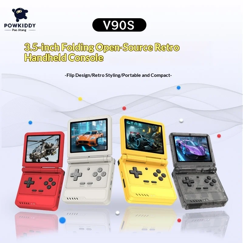 Powkiddy V90s Open Source Flip Handheld Game Console With 20+ Emulators Psp Ps1 N64 Nds Retro Nostalgic Foldable Arcade Player
