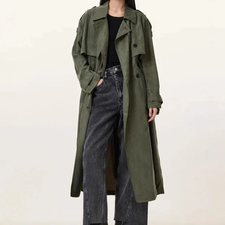 Women Long Trench Coat 2026 New Autumn Winter Retro Suede Blazer Long Casual Windbreaker Coat For Women Long Coat