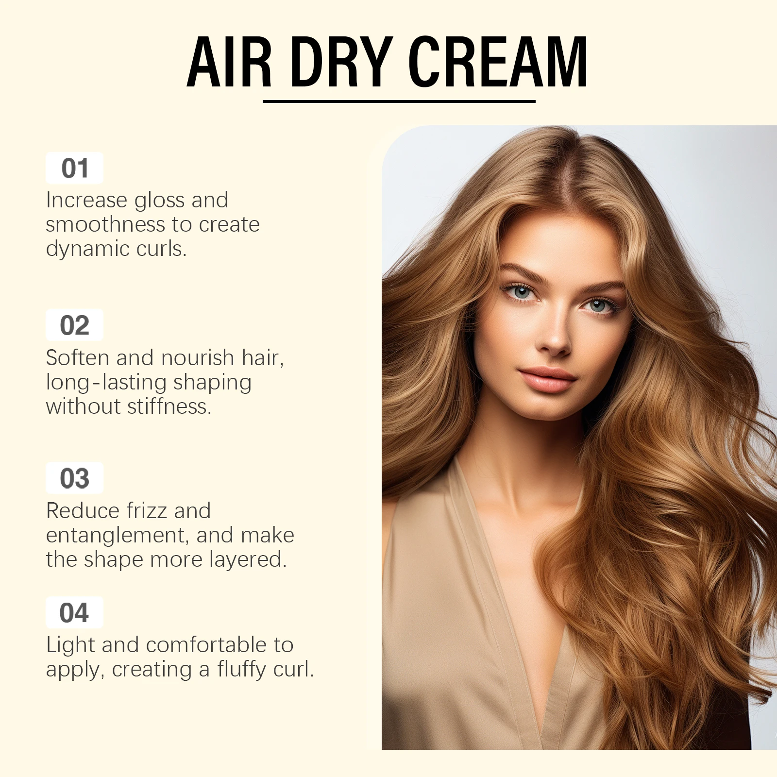 Hair Cream for Curly Hair Smoothing Air Dry Cream Keep Hair Fluffy Increase Elasticity Lasting Shaping Reduce Frizzy Hair Care