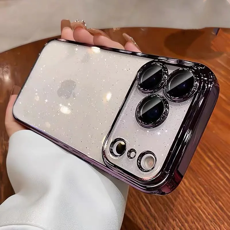 حافظة شفافة لامعة أنيقة فاخرة لهاتف آيفون 16 14 13 11 12 15 17 Pro Max حافظة مضادة للصدمات واقي عدسة الكاميرا Coque #3