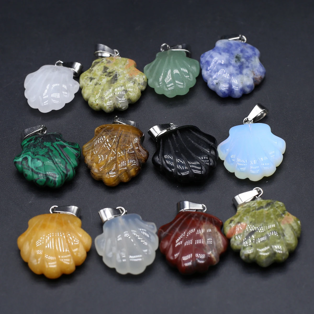 10PCS Wholesale Natural Semiprecious Stone Random Color Shell shaped Pendant Jewelry Making DIY Necklace Earrings Accessories