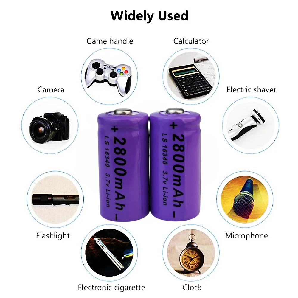 16340 بطاريات قابلة للشحن 3.7 فولت ليثيوم أيون 2800 مللي أمبير بطارية CR123A لمصباح LED لبطارية 16340 CR123A #6