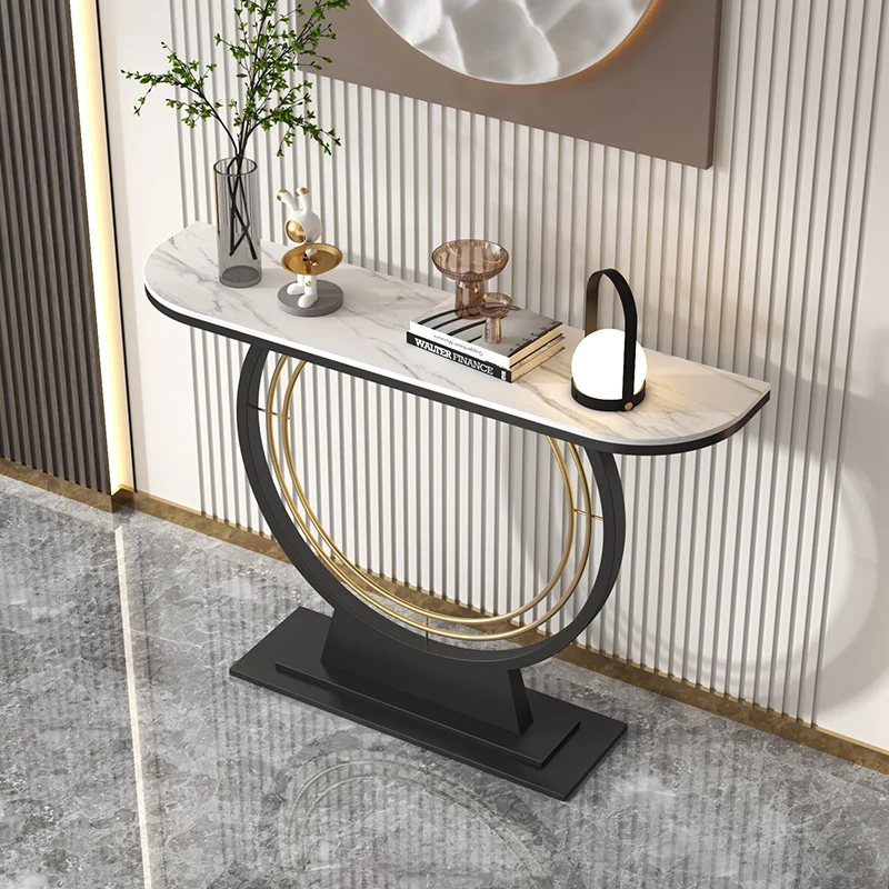 Italian Light Luxury Stone Plate Console Half round Cabinet Modern Minimalist Wall-Mounted Console Tables Side View Table