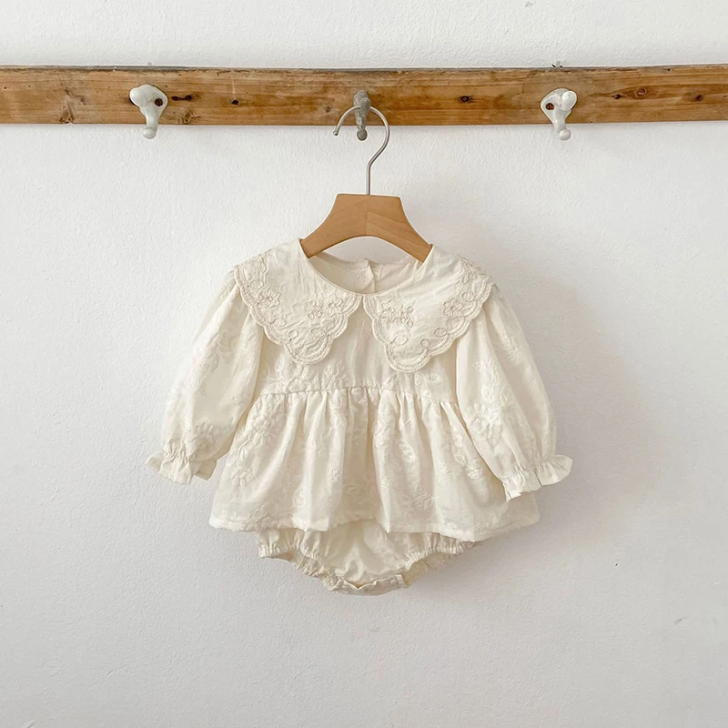 جديد ربيع 2026 بدلة رومبير للأطفال البنات بأكمام طويلة من القطن للأطفال الرضع 0-24 متر ملابس حلوة مطرزة للأطفال #5