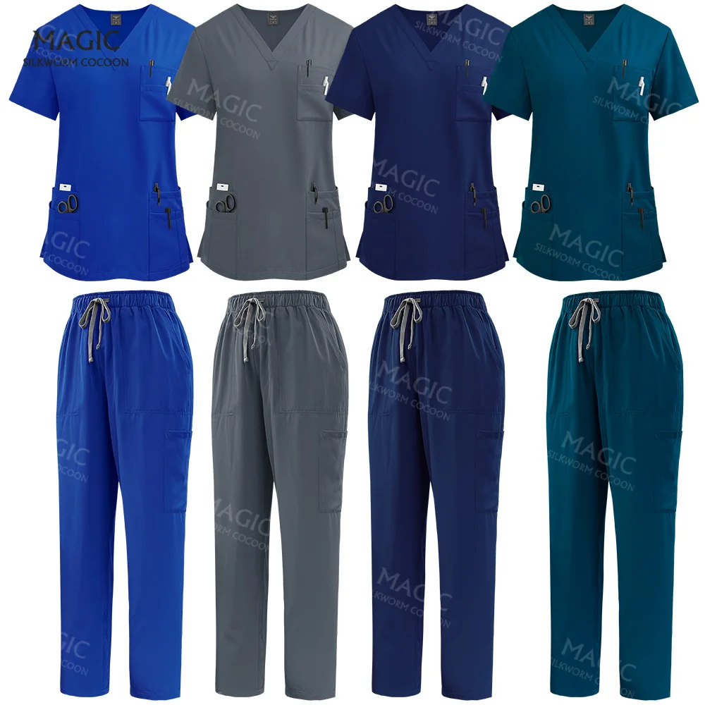 Uniforme medica donne farmacista Scrub Set medico ospedaliero tuta chirurgica accessori per infermiere tuta per clinica odontoiatrica Unisex abbigliamento da lavoro da laboratorio