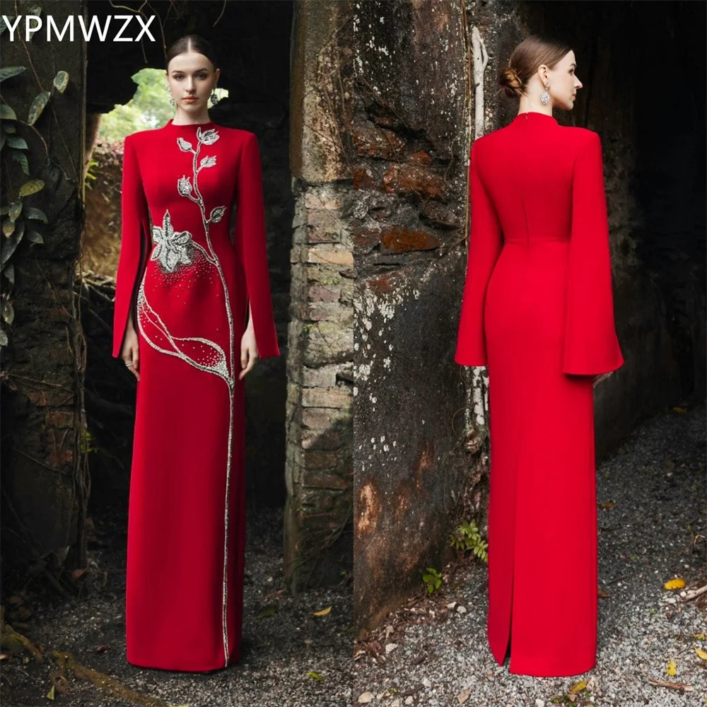 

Customized Prom Gown Evening Women Formal Dress YPMWZX Scoop Neckline Column Floor Length Skirts Bead Flower Bespoke Occasion Dr