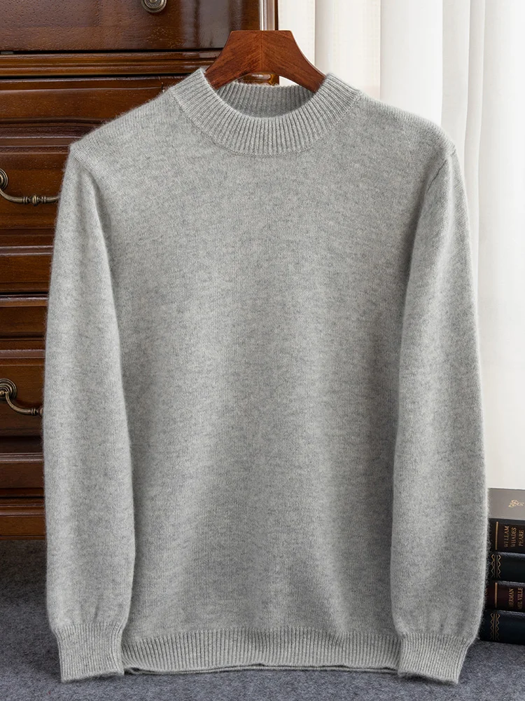

100% Cashmere Men's Thick Pullover Mock Neck Sweater High Quality Solid Smart Casual Jumper Cashmere Knitwear Winter Clothing