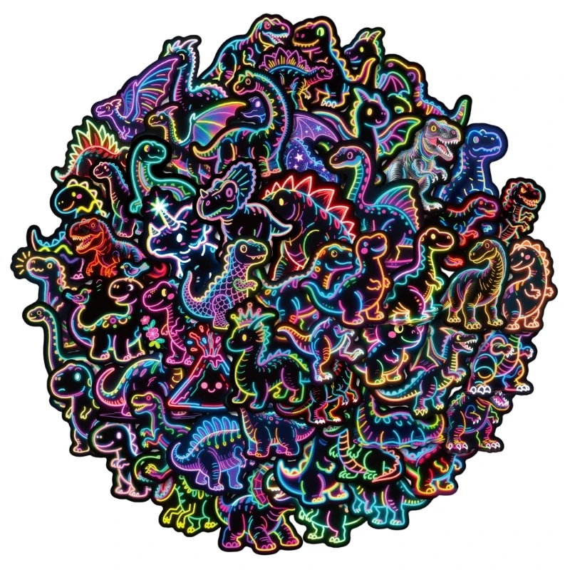 Packung mit 56 bunten Dinosaurier-Aufklebern, Graffiti-Kunst für abnehmbare Dekorationsprojekte, Kinder-Scrapbooking-Zubehör,