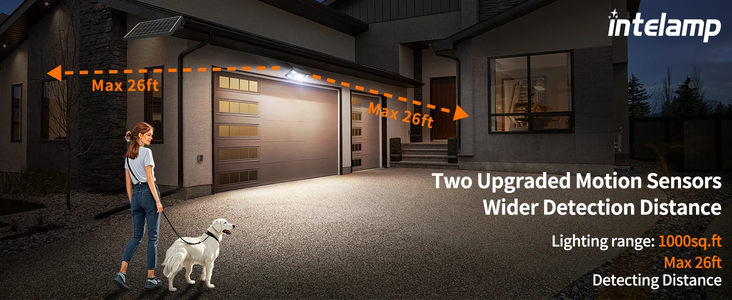 Intelamp – Top-Marke, lange Akkulaufzeit, 8000 mAh, hohe Leuchtkraft, Solar-LED-Leuchten für den Außenbereich, Flutlicht, Sicherheitsleuchte mit größerem Solarpanel, zwei Bewegungssensoren, erkennt größere und längere Bereiche, ideal für Straßen, Gärten, Wege und Höfe. – Detail 6