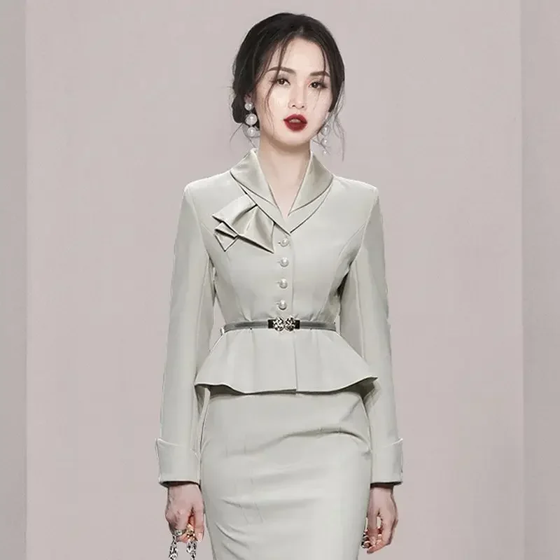 UNXX New Women 2023 Spring Autumn Casual 2 Pieces Set Single-Breasted Tops + Simple Mermaid Skirt Korean Profession Skirt Suit