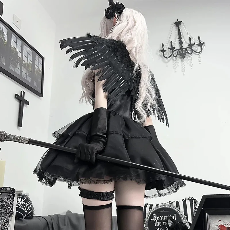 Disfraz de Cosplay de Anime de Halloween de Ángel oscuro, vestido gótico de Lolita Punk, espectáculo de animación, disfraz de demonio para juego de rol de novia fantasma femenina;