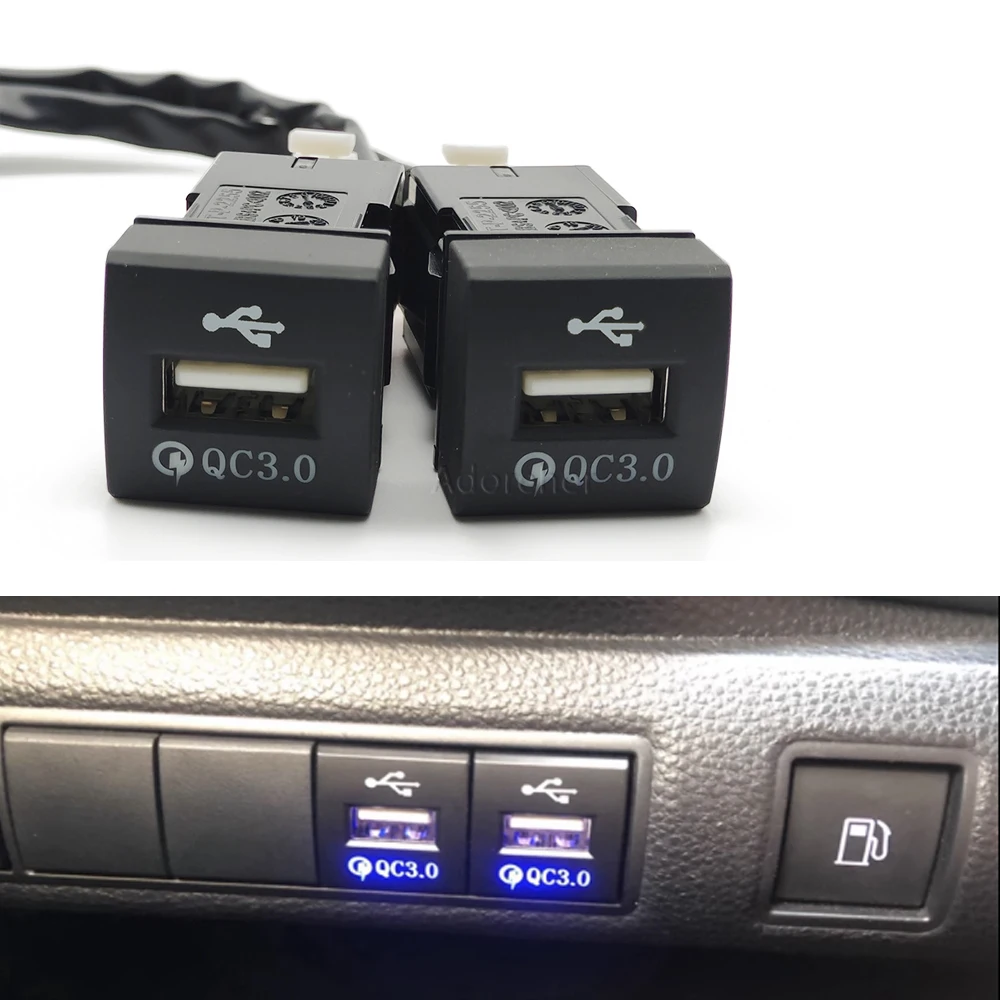 For Prado Reiz Corolla RAV4 Camry Levin Accessories 1PC Car Quick Charge Dual QC3.0 USB Interface Socket Adapter