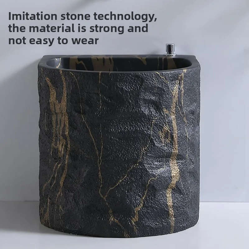 Small apartment artificial stone round column basin, one-piece floor-to-ceiling washbasin, mop pool sink
