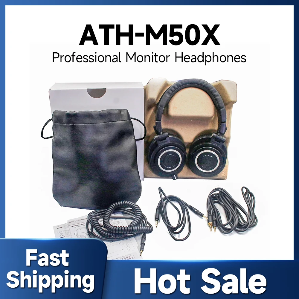 

ATH-M50X Professional studio monitor headphones, black, professional grade, critically acclaimed, with removable cable