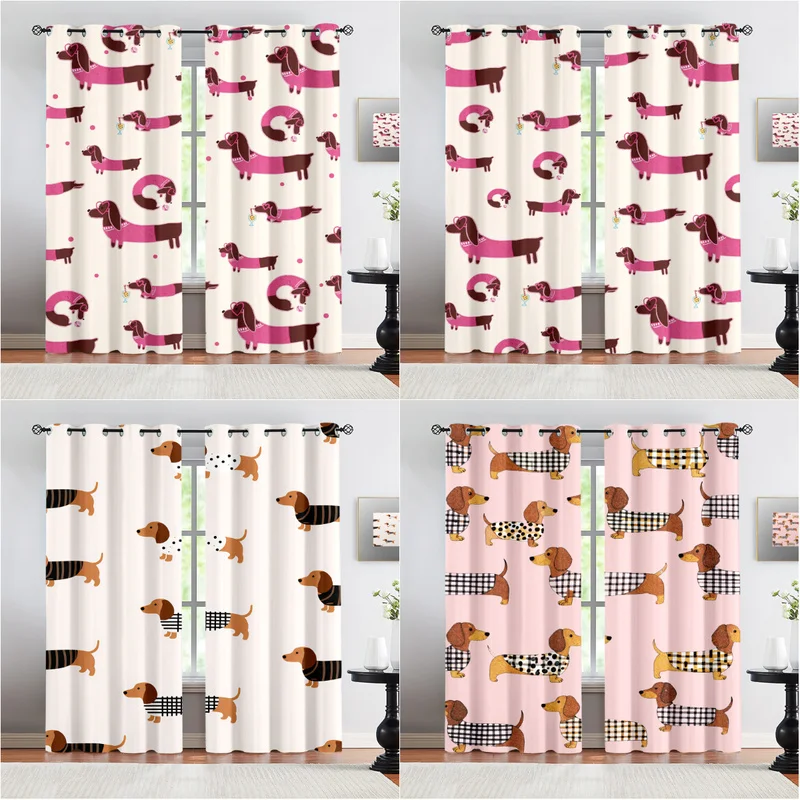 Dachshund Print Curtains Thermal Insulated Window Drapes Set for Bedroom Living Room Kids Nursery Home Decor Light Blocking