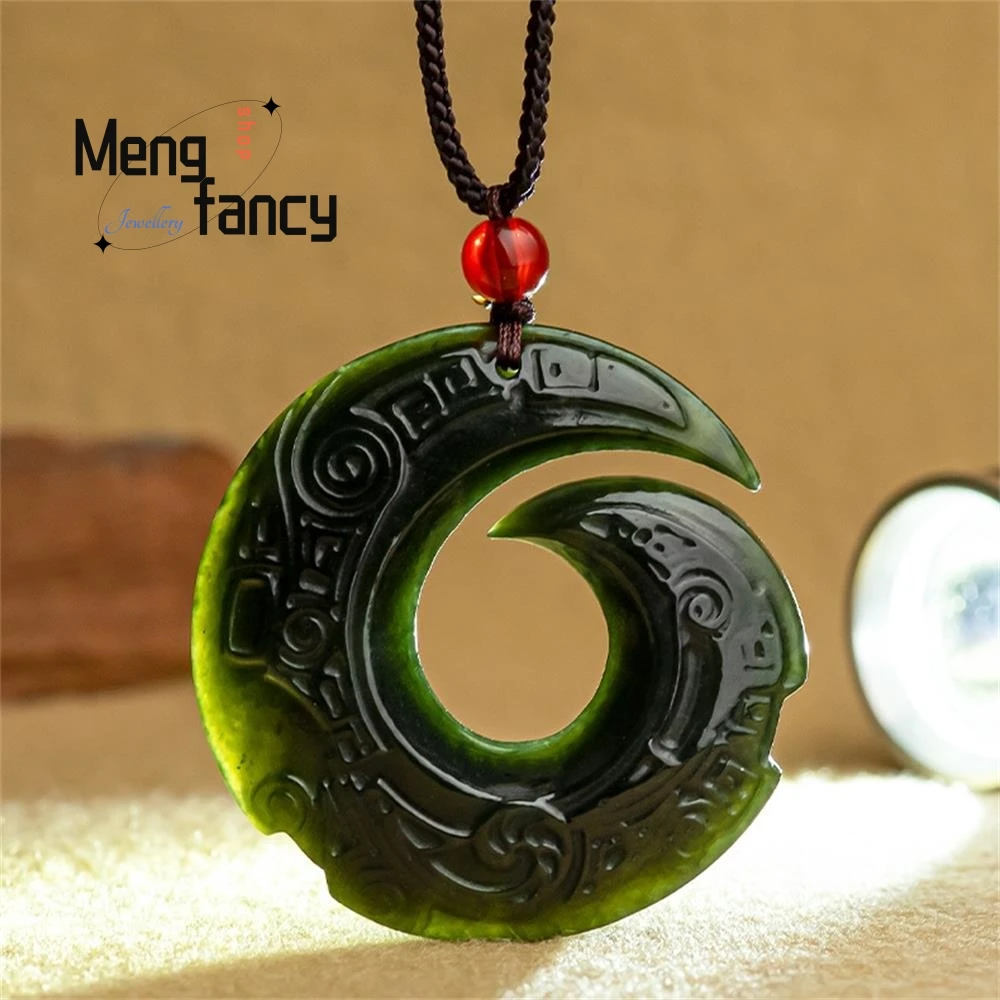Natural Hetian Green Jade Turn The Tide Pendant Retro Charms Fashion Men Women Amulet Mascots Fine Jewelry Luxury Holiday Gifts
