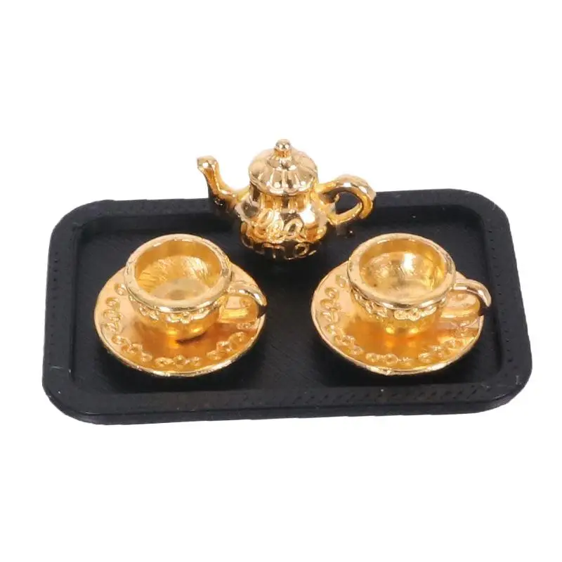 4 pezzi di casa delle bambole in miniatura fatta a mano modello di tazza di tè simulazione micro teiera ornamenti di scena accessori decorativi fai da te