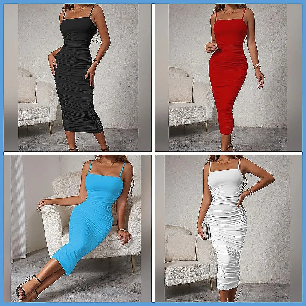 

Sexy Women's Suspender Dress, Square Neck Sleeveless Tight Club & Party Dress for Evening