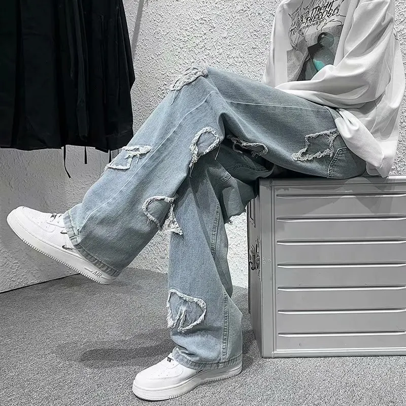 

Retro American Style Loose Straight Leg Men's Jeans Trendy Streetwear Casual Long Pants Straight Foot Style Spring Summer