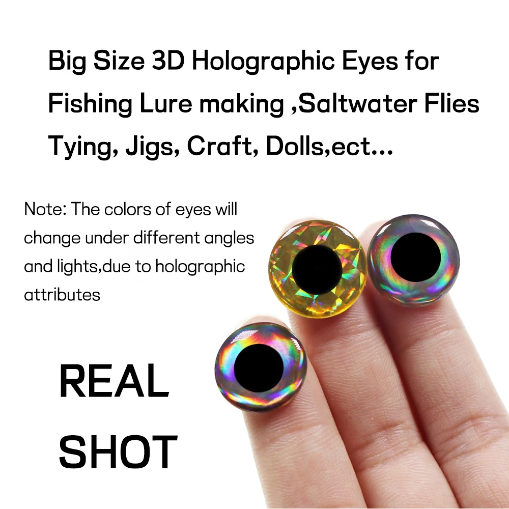 Elllv 50pcs/100pcs 17mm 18mm Big Size 3D Holographic Eyes for Fishing Lure Making Saltwater Flies Tying Jigs Craft Dolls