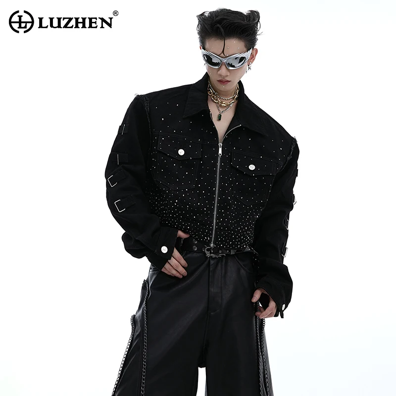 

LUZHEN 2024 New Fashion Sequin Patchwork Design Denim Jacket Men Original Street Niche Shoulder Pad Male Short Outerwear LZ4515