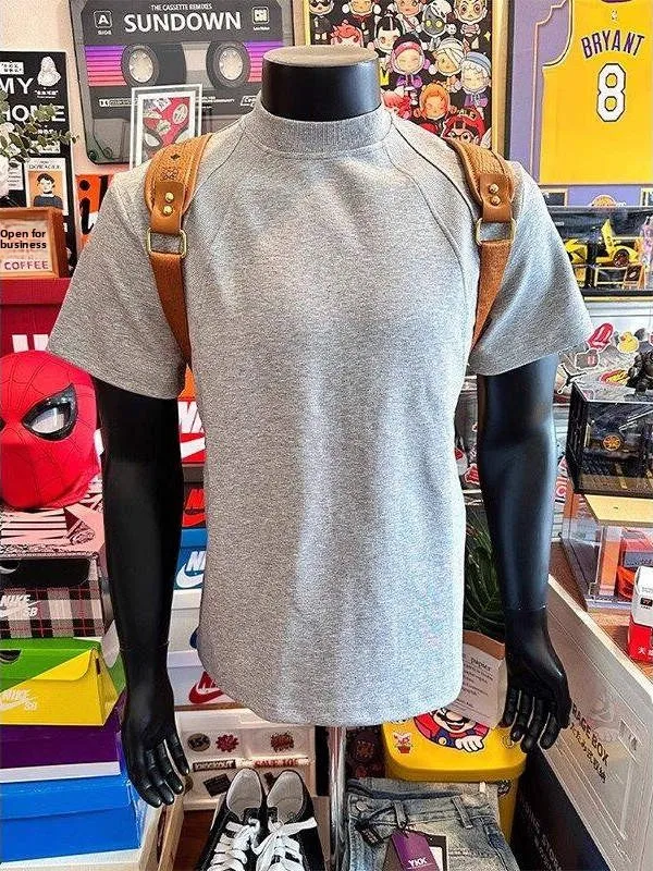 

Мужская футболка из плотного хлопка с коротким рукавом, американского стиля, с маленьким воротником, с вставкой на плече, из чистого хлопка, для лета