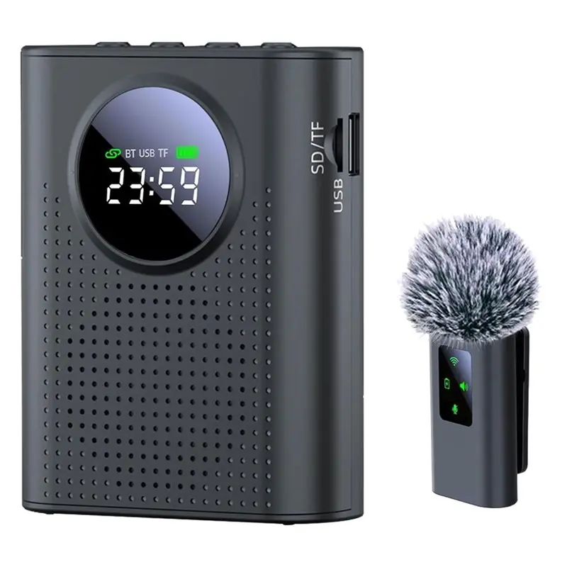 

A99E-Voice Amplifier With Wireless Lavalier Lapel Mic, Portable Speaker PA System With LED Display For Teacher,Tour Guide