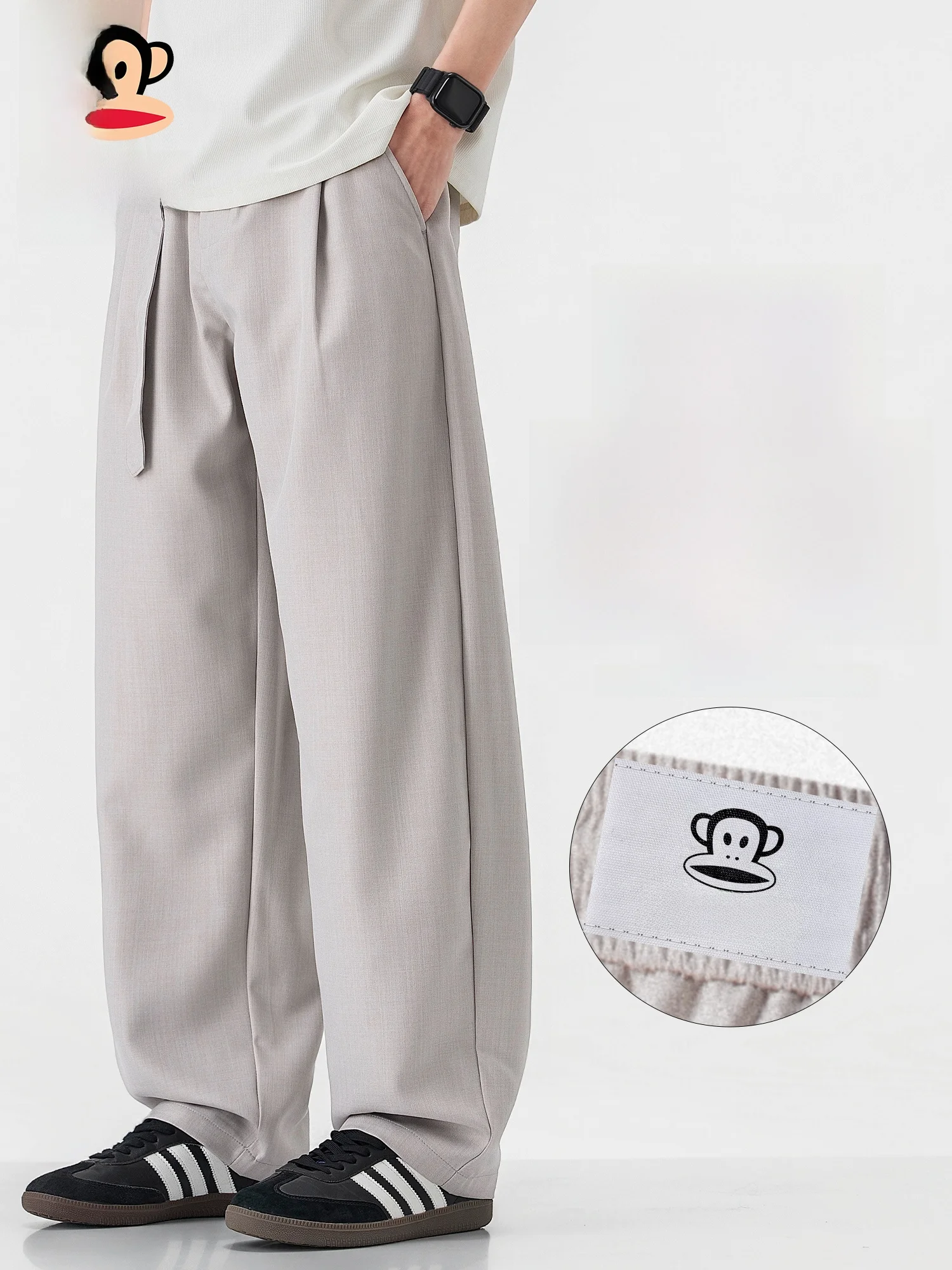 

PaulFrank Retro Money Sle Casual Pants Men Loose Pure Color Wide Leg Long Trousers Spring Season Comfortable Loose Fit