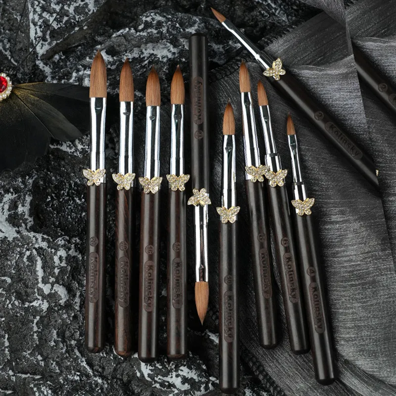 1PC バタフライバックルラウンドウッドハンドルコリンスキーヘアネイルアートブラシペイントラインペンライナーグラデーションフラットラウンドフレンチツール