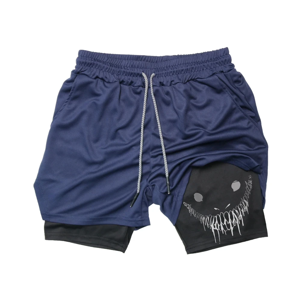 Anime Berserk Running Shorts Men Fitness Gym Training 2 in 1 Sports Shorts Quick Dry Workout Jogging Double Deck Summer