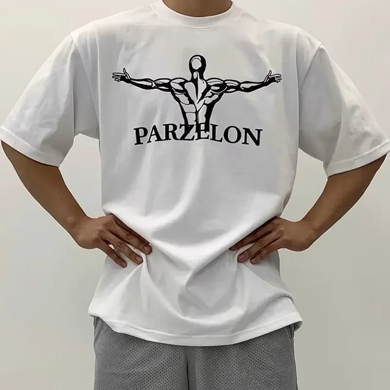 

European and American High-quality Summer Cotton Men's T-shirt Gym Sports Top Oversized OutdoorCX