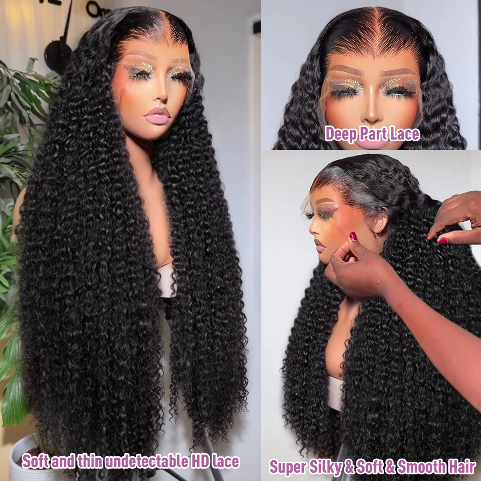 Fotografia 5: Perucas Frontais de Cabelo Humano com Renda HD 13x6, Ondas Soltas Profundas, 40 Polegadas, Cabelo Cacheado Profundo, Pré-arrancadas, Sem Cola