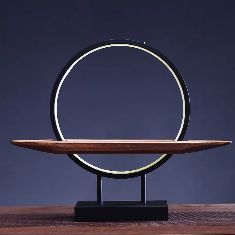 Light Up Figurine Model Wooden Holder With Circle Light
