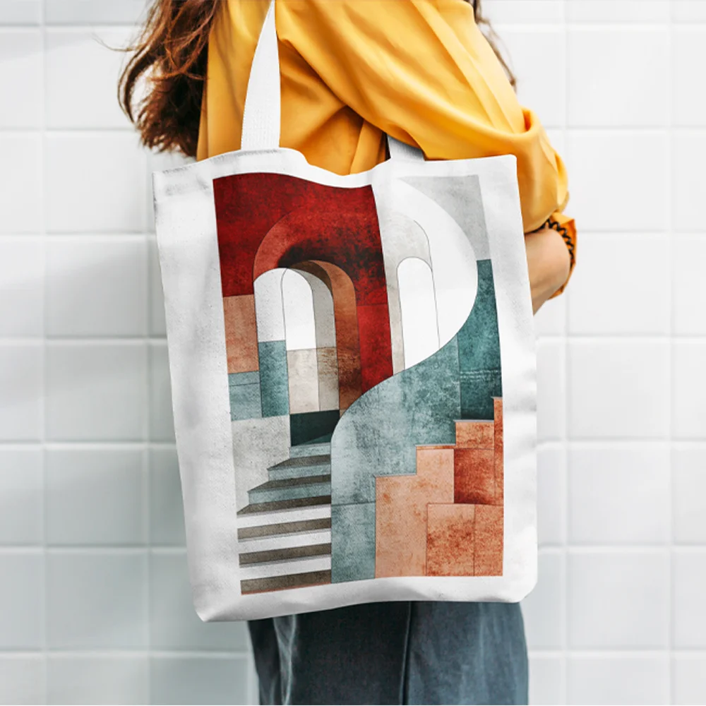 Architectural Aesthetic Art Canvas Tote Bag, Artistic Reusable Daily Grocery Bag, Durable Sustainable Handbag