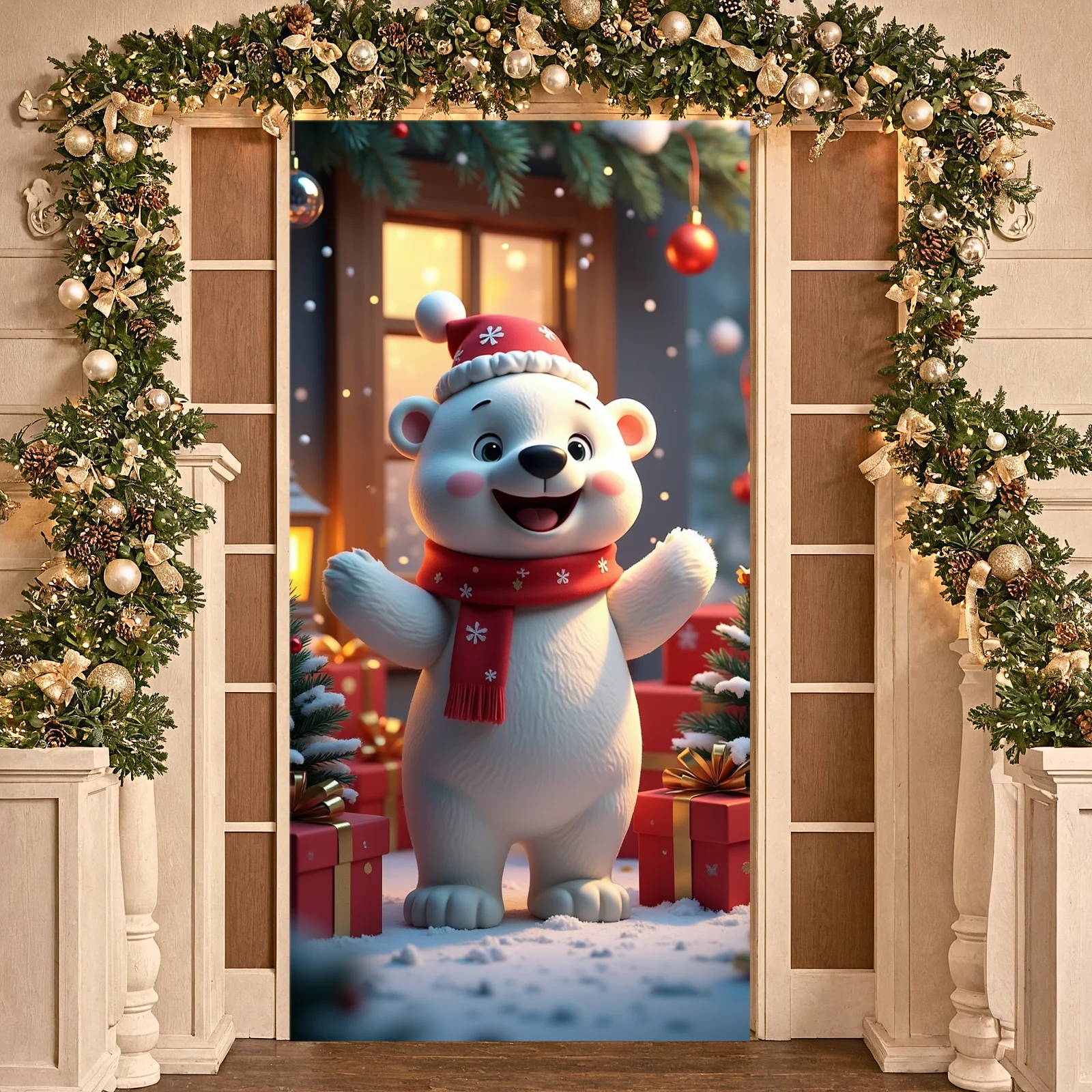 Frohe Weihnachten Banner Rote Weihnachtsmütze Weihnachten Display Schneeflocke Muster Geschenkbox Hintergrund für Weihnachtsfeier Familie Urlaub Celebra